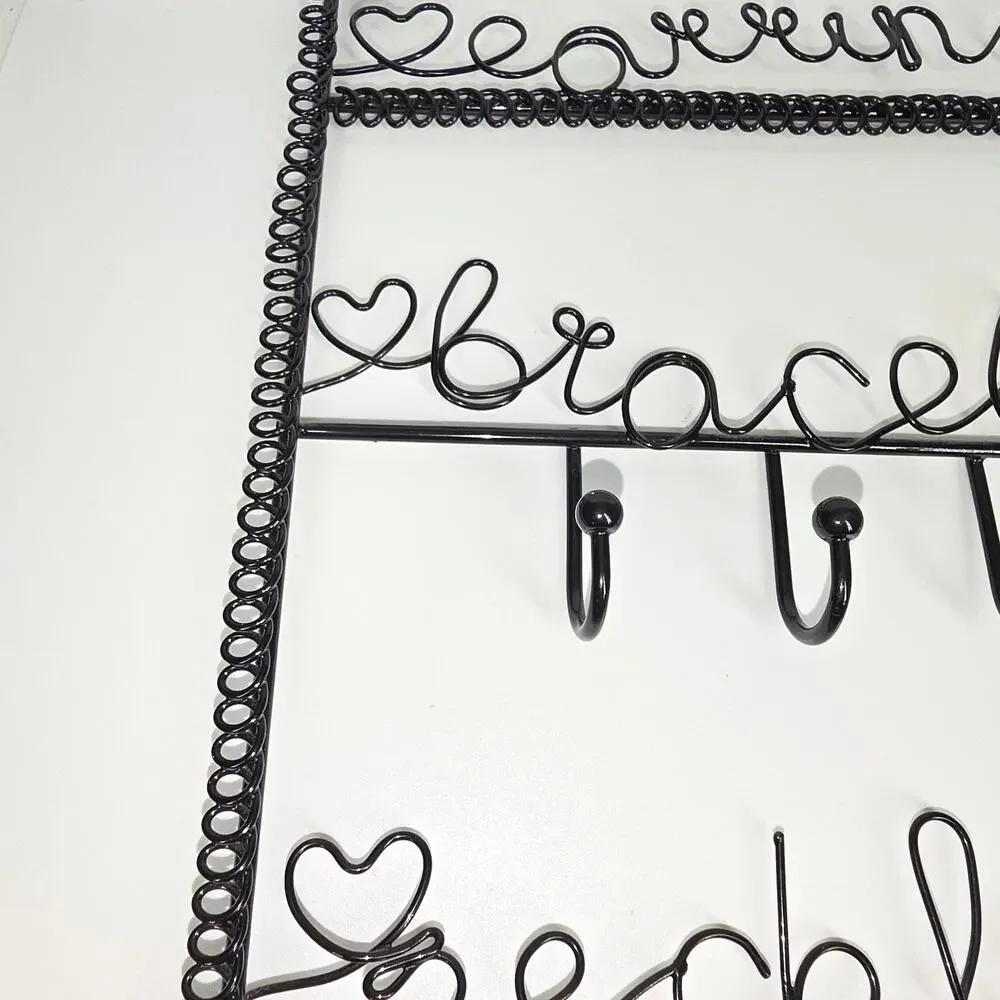 BLACK METAL JEWELRY ORGANIZER RACK EARRINGS/BRACELETS/NECKLACES – WALL‑MOUNT
